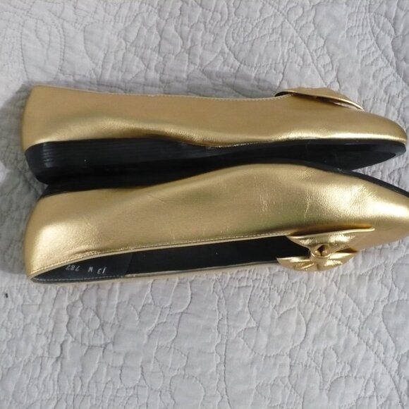 EUC-Tictactoes Gold Metallic Leather Flats with Bows- Size 13W - Picture 3 of 6